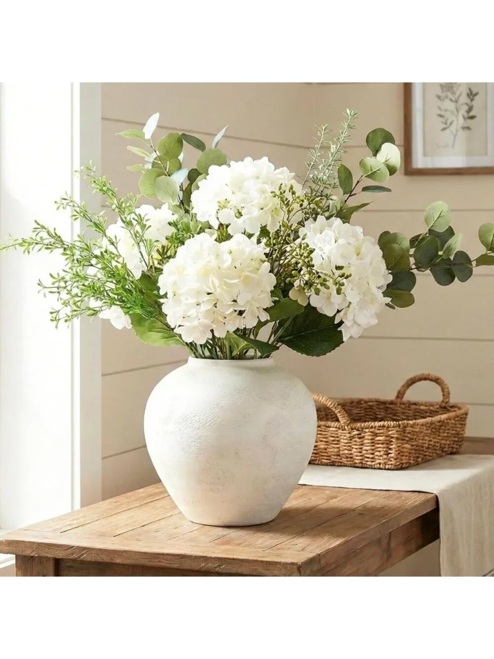 11 Wide Large White Vase Centerpieces Textured Stone Look Rustic Farmhouse Decor